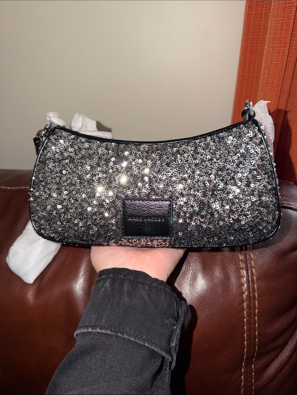 ‼️NEW Marc Jacobs Sequin Silver Chain Charm Shoulder Bag - Picture 7 of 8